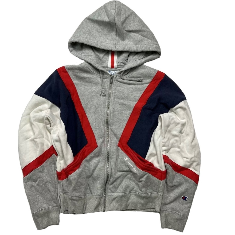 RARE Vintage 90s Multi Color Champion Zip Up Hoodie Size Medium